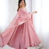 SRK 5293 Peach With Crunchy Silk With Fully Flair with Lace Work & Embroidery Work Anarkali Gown . Introductory Price ₹2149. Delivery 4-6 Worki | Gowns, Bollywood Gowns, Creative Gowns, Designer Gowns, Embroidered Gowns, Party Wear Gowns