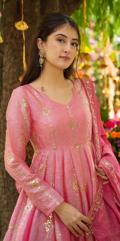 SSR 526 Peach Crunchy Silk With Heavy Embroidery Sequence Work With Fully Flair Salwar Suit Wedding, Party, Festive, Events, Now at just ₹2399. Delivery 4 | Jump Suits, Tops & Bottoms, Track Suits, Salwar suit, Casual Suits, Creative suits, Designer Suits, Palazzo Suits, Party Wear Suits, Patiala Suits, Straight Suits, Trendy Wear