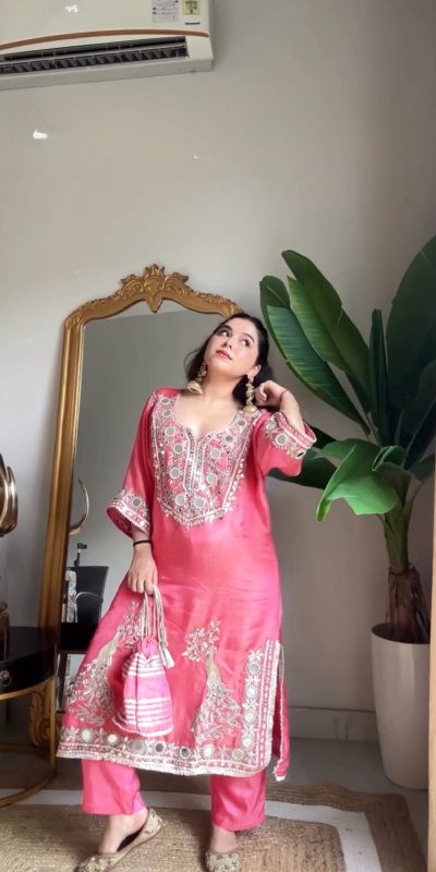 RTC 5919 Peach Roman Silk With Mirror Work Salwar Suit Wedding, Party, Festive, Events, Navratri Garba, Introductory Price ₹2099. Delivery 4-6 Working Days. | Jump Suits, Tops & Bottoms, Track Suits, Salwar suit, Casual Suits, Creative suits, Designer Suits, Palazzo Suits, Party Wear Suits, Patiala Suits, Straight Suits, Trendy Wear