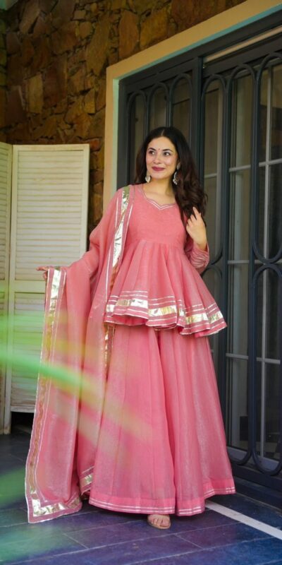 ZSR 3135 Peach Tabby Organza Salwar Suit Perfect for Wedding, Party, Temple Visit, Karwa Chauth, Festival Celebrations β . Get it for βΉ1849. Delivery | Jump Suits, Salwar suit, Casual Suits, Creative suits, Designer Suits, Palazzo Suits, Party Wear Suits, Patiala Suits, Straight Suits