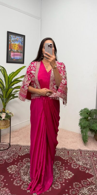 ST 1086 Pink Color Chinnon With Fully Embroidery Koti Ready To Wear Saree Wedding Party, Festive, Events Etc.4-6 Working Days@2049/- only | Gowns, Bollywood Gowns, Creative Gowns, Designer Gowns, Embroidered Gowns, Party Wear Gowns, Straight Suits