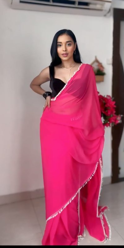 SC 239 Pink Georgette With Lace Work & Lace Border Saree . Wedding, Party, Festive, Events, Exclusive Offer ₹1599. Delivery 4-6 Working Days. Shop now. | Sarees, Bollywood Sarees, Creative Sarees, Designer Sarees, Embroidered Sarees, Ethnic Saree, Modern Digital sarees, Party Wear Sarees