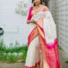 Pink Lichi Silk With Lace Jacquard Work Saree