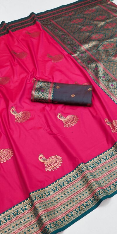 Pink Soft Silk Zari Lace Work Saree