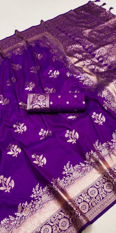 Purple Banarasi Silk Zari Lace Work Saree