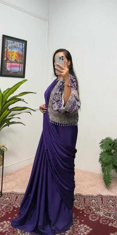 ST 1086 Purple Color Chinnon With Fully Embroidery Koti Ready To Wear Saree Wedding Party, Festive, Events Etc.4-6 Working Days@2049/- only | Gowns, Bollywood Gowns, Creative Gowns, Designer Gowns, Embroidered Gowns, Party Wear Gowns, Straight Suits