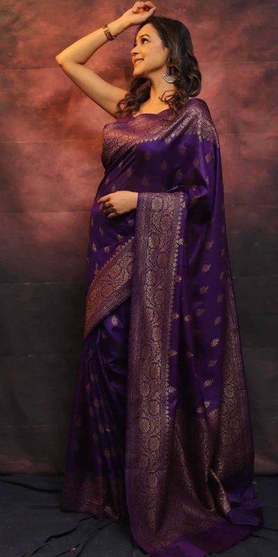 KP 6010 Purple Soft Lichi Silk Jacquard Saree Perfect for Wedding, Party, Traditional Day, Family Gatherings, Sangeet . Grab it for ₹1349. Delivery 4-6 W | Sarees, Bollywood Sarees, Creative Sarees, Designer Sarees, Embroidered Sarees, Ethnic Saree, Modern Digital sarees, Party Wear Sarees