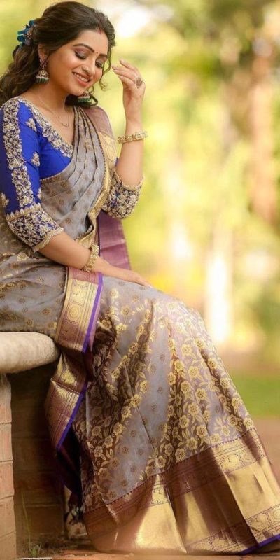 KP 3077 Purple Soft Lichi Silk Saree Perfect for Wedding, Party, Housewarming, Baby Shower, Onam . Available at ₹1599 only. Delivery 4-6 Working Da | Sarees, Bollywood Sarees, Creative Sarees, Designer Sarees, Embroidered Sarees, Ethnic Saree, Modern Digital sarees, Party Wear Sarees