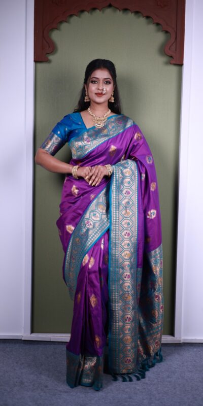 Purple Soft Paithani Silk Zari Work Lace Saree