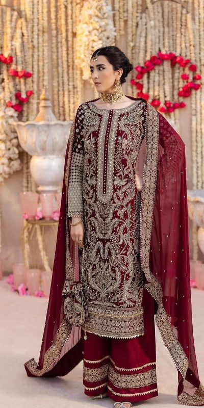 SRK 5297 Rani Pink Heavy Faux Georgette With Chain Stitch Embroidery Sequence Work Salwar Suit Wedding, Party, Festive, Events, 4-6 Working Days At 2399 | Jump Suits, Salwar suit, Casual Suits, Creative suits, Designer Suits, Palazzo Suits, Party Wear Suits, Patiala Suits, Straight Suits