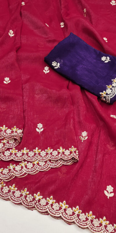 BT 1267 Red in Crunchy Chiffon Embroidery Work Saree . Wedding, Party, Festive, Events, Exclusive Offer ₹1749. Delivery 4-6 Working Days. Shop now. | Sarees, Bollywood Sarees, Creative Sarees, Designer Sarees, Embroidered Sarees, Ethnic Saree, Modern Digital sarees, Party Wear Sarees