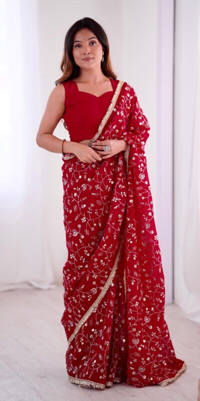 SRK 5296 Red Crunchy Silk Lace Work & Embroidery Work Saree in . Special Price ₹1799. Delivery 4-6 Working Days. Shop now. | Sarees, Bollywood Sarees, Creative Sarees, Designer Sarees, Embroidered Sarees, Ethnic Saree, Modern Digital sarees, Party Wear Sarees