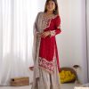 SR 1676 Red Red Heavy Faux Georgette With Heavy Embroidery Perfect for Wedding, Party, Ethnic Day, Reception, Diwali 4-6 Working Days At 2049/- Only | Jump Suits, Salwar suit, Casual Suits, Creative suits, Designer Suits, Palazzo Suits, Party Wear Suits, Patiala Suits, Straight Suits
