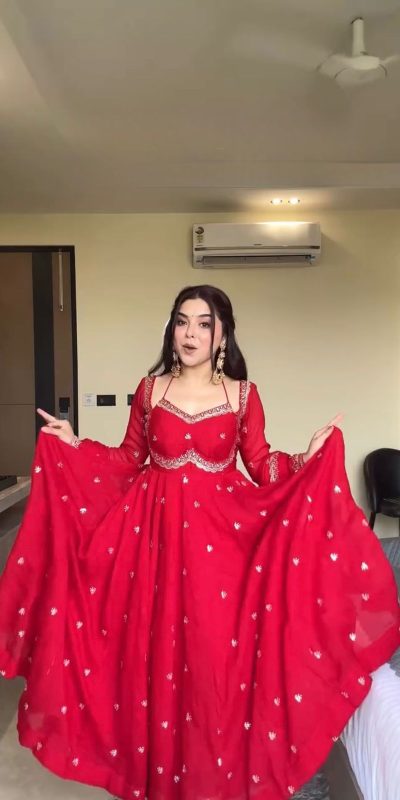 RTC 5924 Red Georgette Thread With Sequence Gown Perfect for Wedding, Party, Reception, Holi, Eid . Available at ₹1999 only. Delivery 4-6 Working Days. | Gowns, Bollywood Gowns, Creative Gowns, Designer Gowns, Embroidered Gowns, Party Wear Gowns