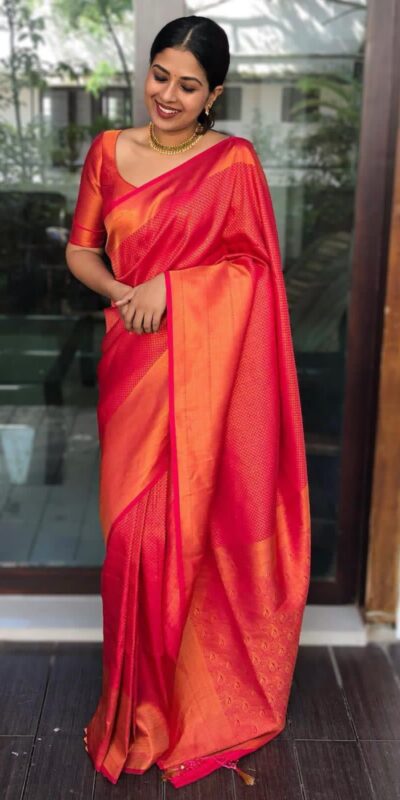 KP 4040 Red Soft Lichi Silk Saree Perfect for Wedding, Party, Ethnic Day, Raksha Bandhan, Temple Visit β . Exclusive Offer βΉ1299. Delivery 4-6 Working D | Sarees, Bollywood Sarees, Creative Sarees, Designer Sarees, Embroidered Sarees, Ethnic Saree, Modern Digital sarees, Party Wear Sarees