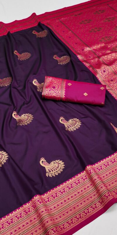 Royal Purple Soft Silk Zari Lace Work Saree