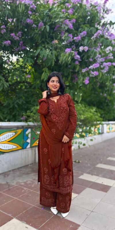 BE 394 Rust Georgette with Embroidery Work & Lace Work Salwar Suit . Available at ₹1849 only. Delivery 4-6 Working Days. Shop now. | Jump Suits, Tops & Bottoms, Track Suits, Salwar suit, Casual Suits, Creative suits, Designer Suits, Palazzo Suits, Party Wear Suits, Patiala Suits, Straight Suits, Trendy Wear