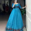 YNF 5034 Sky Blue Polyester Viscose Chanderi Zari Work & Lace Work Gown in . Affordable Price ₹1799. Delivery 4-6 Working Days. Shop now. | Gowns, Bollywood Gowns, Creative Gowns, Designer Gowns, Embroidered Gowns, Party Wear Gowns
