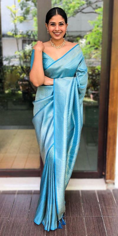 KP 4049 Sky Blue Sky Soft Lichi Silk Saree With Lace Work & Lace Border. Exclusive Offer ₹1349. Delivery 4-6 Working Days. Shop now. | Sarees, Bollywood Sarees, Creative Sarees, Designer Sarees, Embroidered Sarees, Ethnic Saree, Modern Digital sarees, Party Wear Sarees