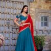 Teal Vichitra Silk Embroidery Zari Work Lehenga Choli