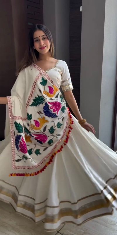 LG 653 White Cotton Lehenga Choli Perfect for Wedding, Party, Diwali, Lohri, Anniversary . Now at just ₹2399. Delivery 4-6 Working Days. Shop now. | Lehenga, Bollywood Lehenga, Creative Lehenga, Designer Lehenga, Embroidered Lehenga, Party Wear Lehenga
