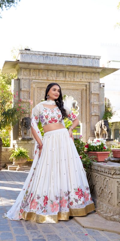LNB 1413 White Georgette With Sequins Work & Embroidery Work Lehenga Choli . Affordable Price ₹3299. Delivery 4-6 Working Days. Shop now. | Lehenga, Bollywood Lehenga, Creative Lehenga, Designer Lehenga, Embroidered Lehenga, Party Wear Lehenga