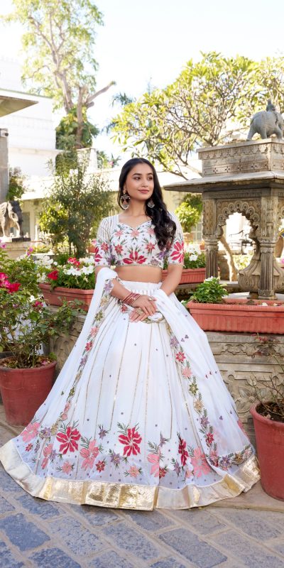 LNB 1413 White Georgette With Sequins Work & Embroidery Work Lehenga Choli . Affordable Price ₹3299. Delivery 4-6 Working Days. Shop now. | Lehenga, Bollywood Lehenga, Creative Lehenga, Designer Lehenga, Embroidered Lehenga, Party Wear Lehenga