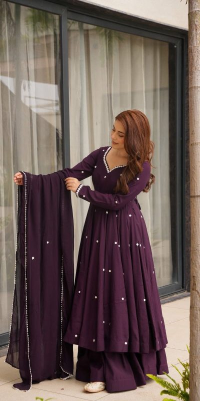 SR 1687 Wine Faux Georgette With Heavy Embroidery Work With Fully Flair Salwar Suit Wedding, Party, Festive, Available at ₹1999 only. Delivery 4-6 Work | Jump Suits, Tops & Bottoms, Track Suits, Salwar suit, Casual Suits, Creative suits, Designer Suits, Palazzo Suits, Party Wear Suits, Patiala Suits, Straight Suits, Trendy Wear
