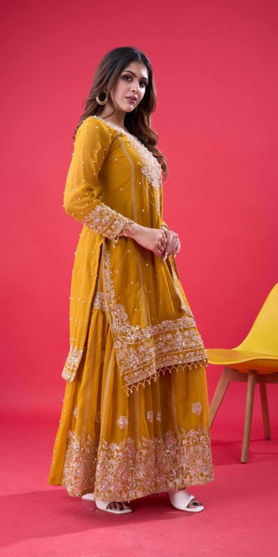 SR 1688 Yellow Faux Georgette with Lace Work & Embroidery Work. Salwar Suit Introductory Price ₹1949. Delivery 4-6 Working Days. Shop now. | Jump Suits, Salwar suit, Casual Suits, Creative suits, Designer Suits, Palazzo Suits, Party Wear Suits, Patiala Suits, Straight Suits