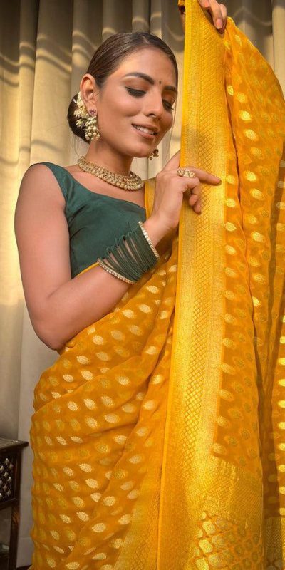 KP 5083 Yellow Soft Lichi Silk Perfect for Wedding, Party, Family Gatherings, Sangeet, Diwali Cloth. Saree. Get it for ₹1399. Delivery 4-6 Working Days. | Sarees, Bollywood Sarees, Creative Sarees, Designer Sarees, Embroidered Sarees, Ethnic Saree, Modern Digital sarees, Party Wear Sarees