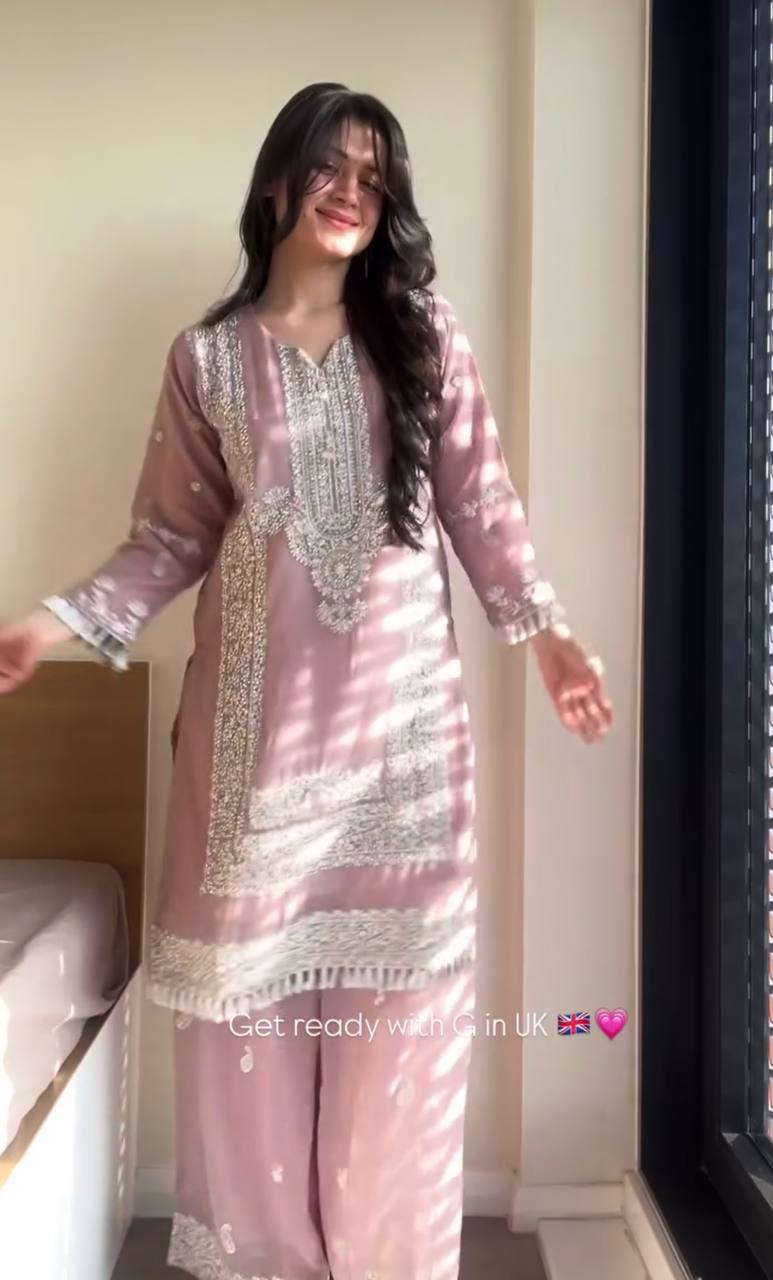 Baby Pink Fox Georgette Moti Work Salwar Suit - Image 2