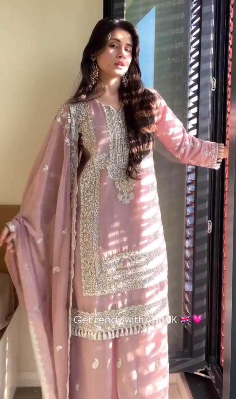 Baby Pink Fox Georgette Moti Work Salwar Suit