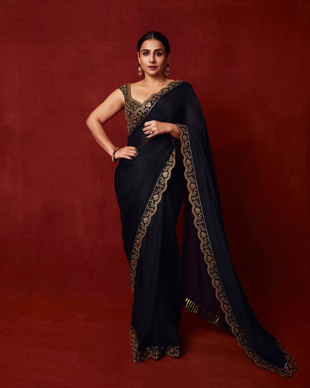 Black Chinno Silk Thread Sequence Work Saree