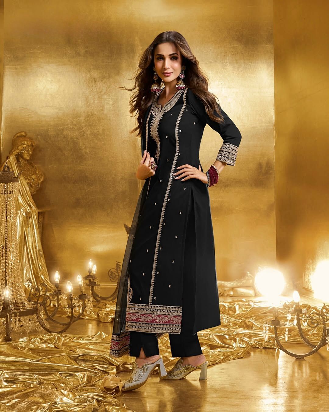 Black Faux Georgette Sequences Work Salwar Suit - Image 2