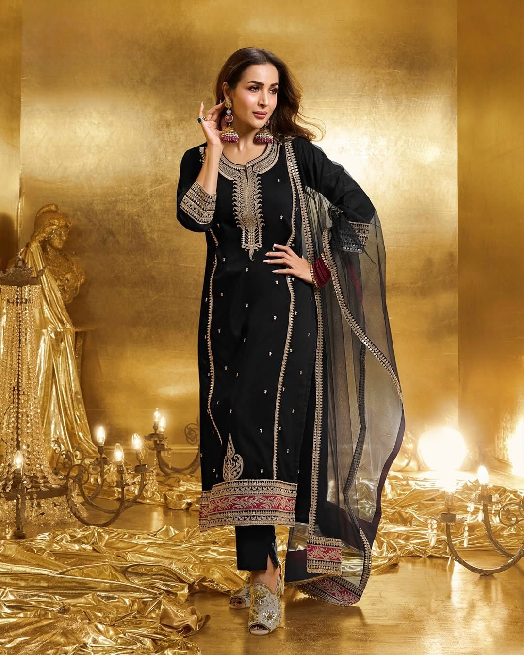 Black Faux Georgette Sequences Work Salwar Suit