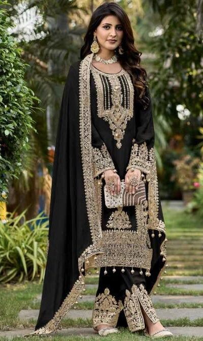 Black Faux Georgette Sequins Work Salwar Suit
