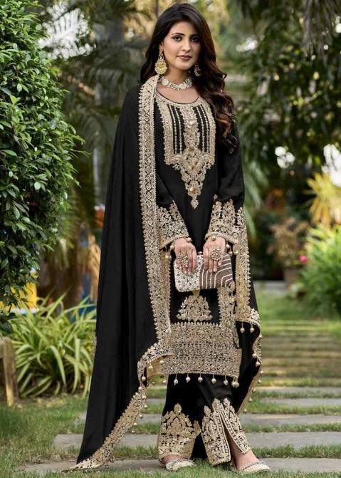 Black Faux Georgette Sequins Work Salwar Suit