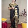 Black Lichi Silk Border Work Saree