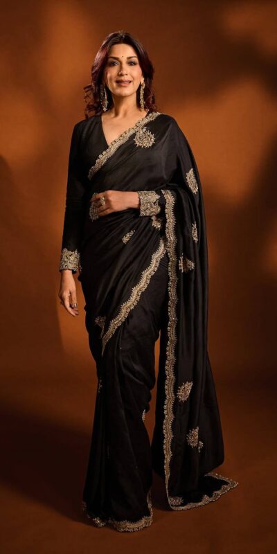 Black Rangoli Crush Silk With Sequins Work Saree