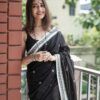 Black Soft Lilan Slab Weaving Work Saree