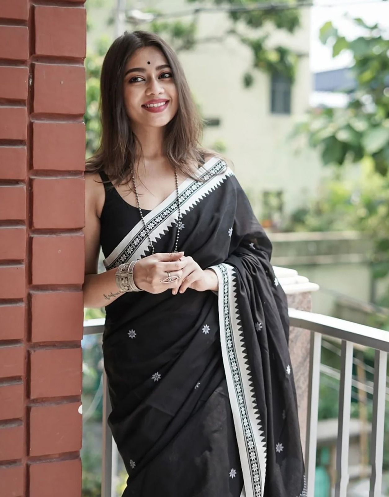 Black Soft Lilan Slab Weaving Work Saree