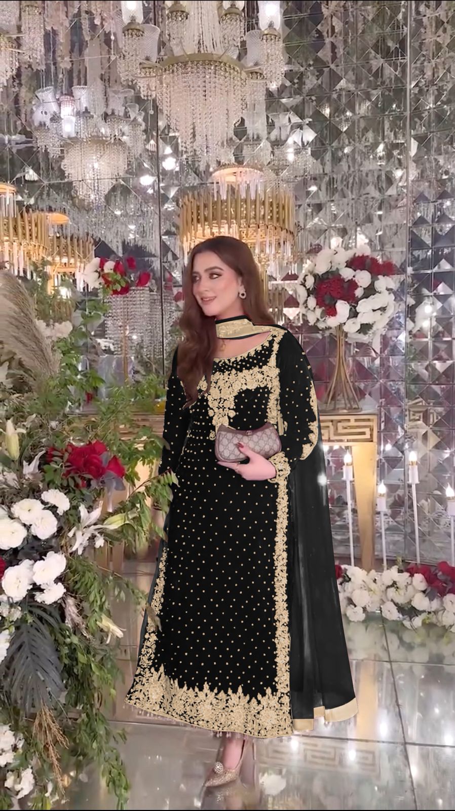 Black Viscose Velvet Lace Embroidery Work Salwar Suit - Image 3