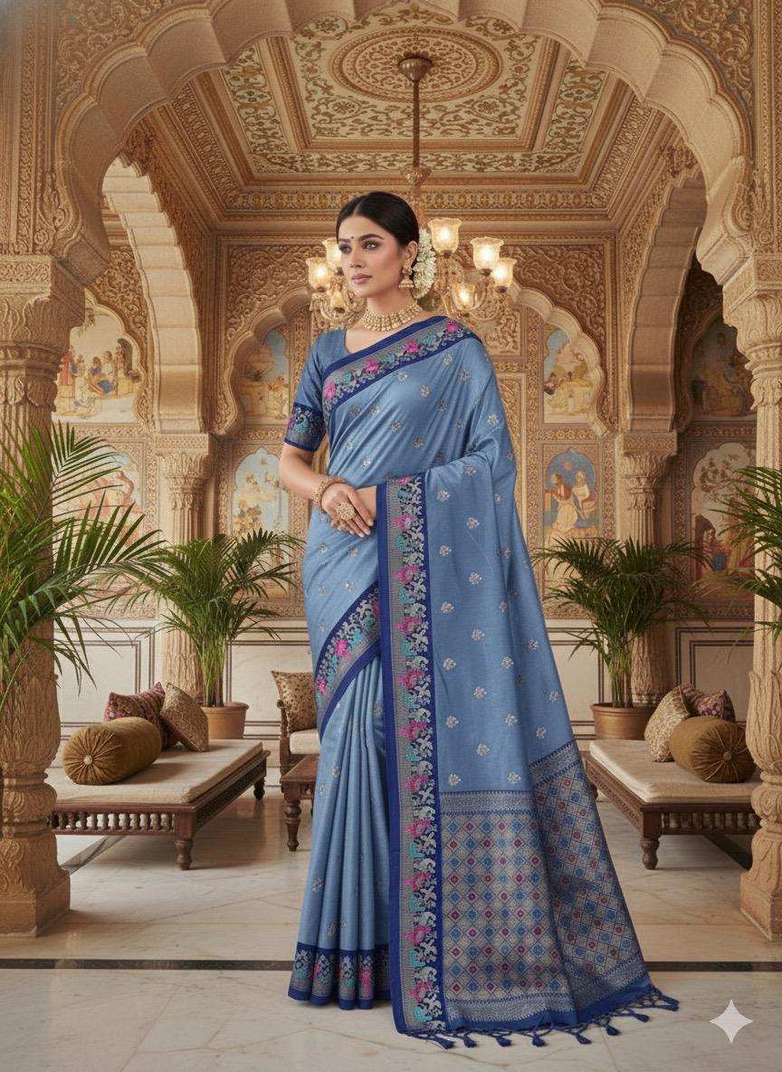 Blue Banarasi Silk Zari Weaving Work Saree