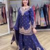 Blue Chinon Embroidery Work Salwar Suit