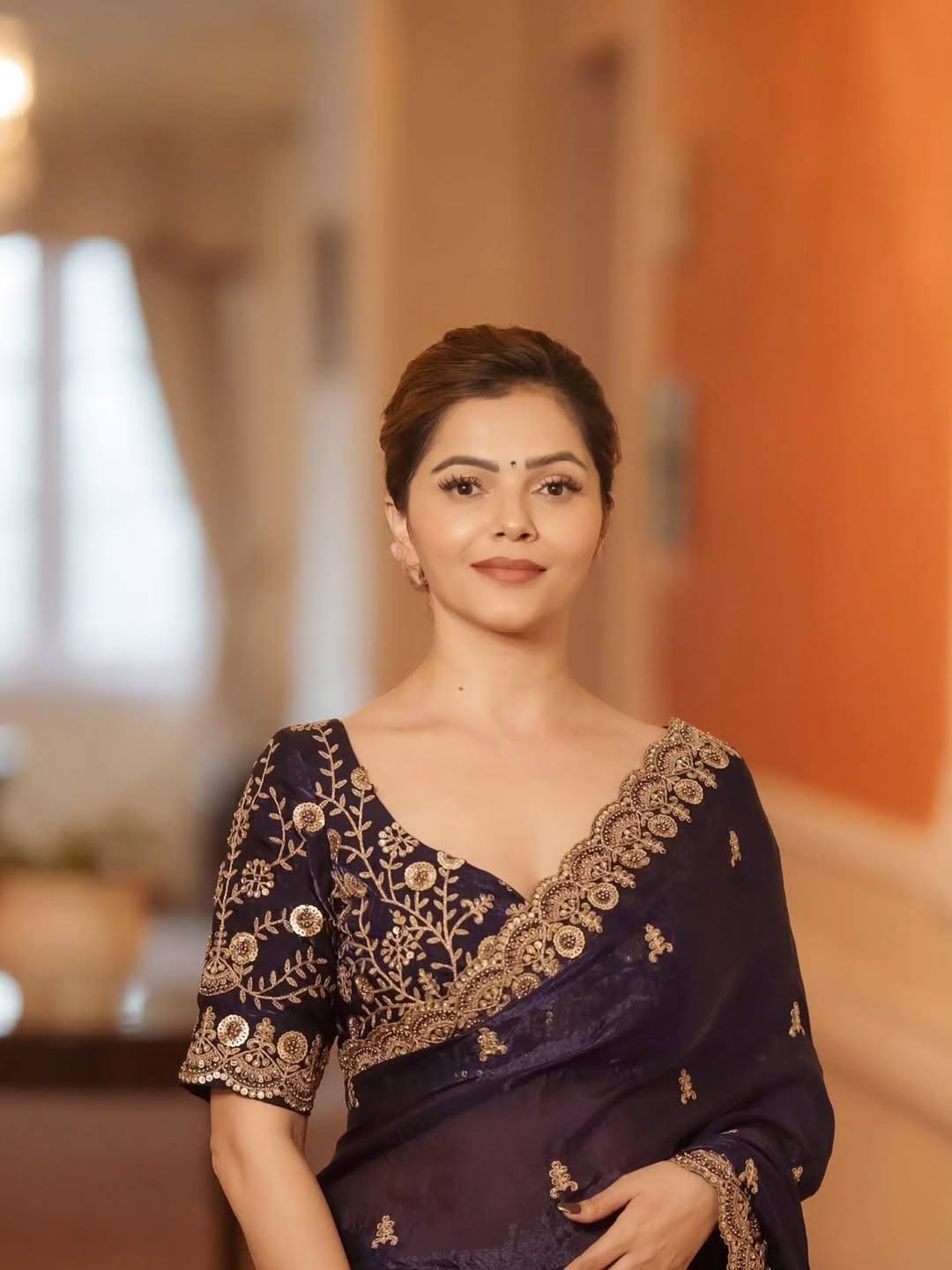 Blue Fandy Satin Silk Zari Work Saree - Image 4