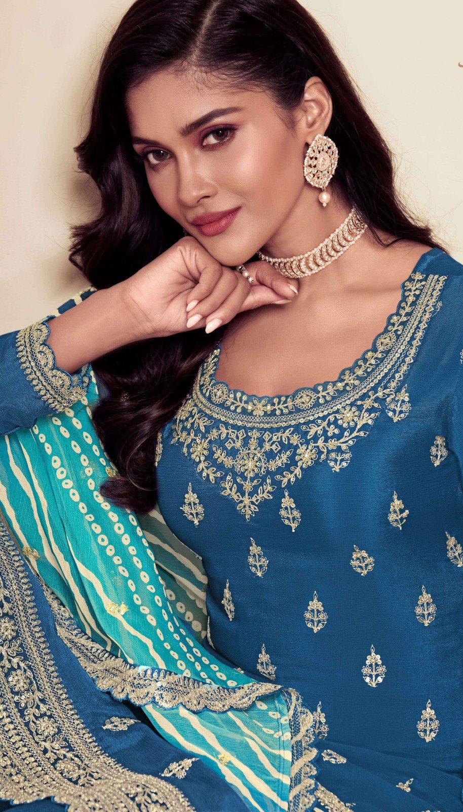 Blue Viscose Chinon With Zari Work Salwar Suit - Image 2