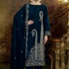Blue Viscose Velvet Embroidery Lace Work Salwar Suit