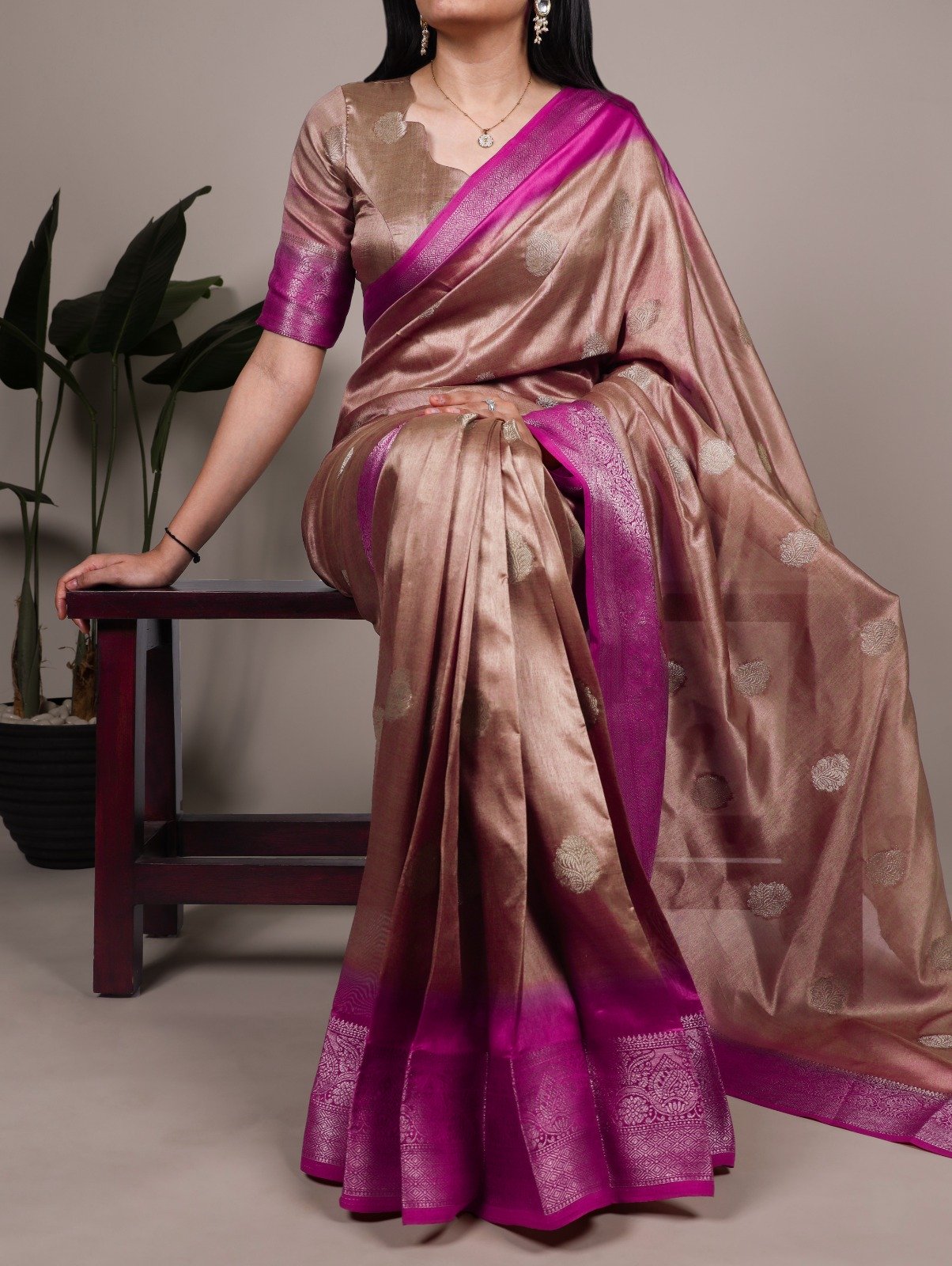 Brown Rumali Silk Zari Work Saree
