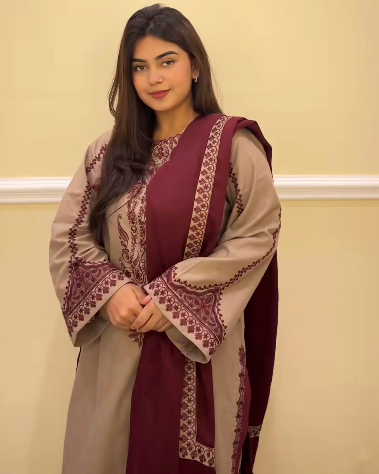 Chiku Faux Georgette Bead Embroidery Work Salwar Suit - Image 9