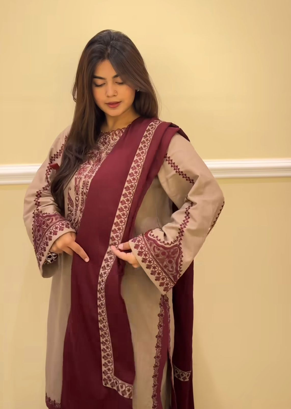 Chiku Faux Georgette Bead Embroidery Work Salwar Suit - Image 6